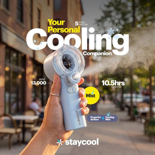 Stuffcool Staycool Mist Rechargeable Handheld Personal Cooler with Nano-Mist