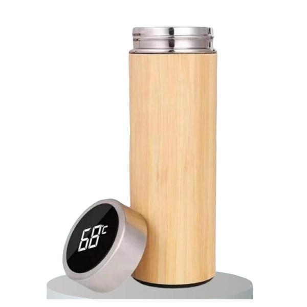 Bamboo Temperature Display Water Bottle