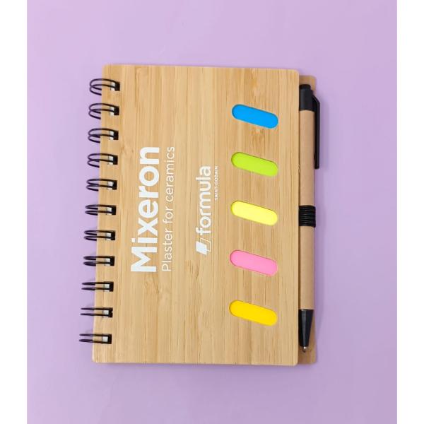 Spiral Bamboo Notebook With Sticky Notes And Pen