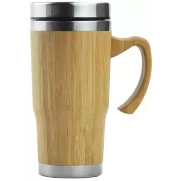 STAINLESS STEEL BAMBOO COFFEE MUG WITH HANDLE