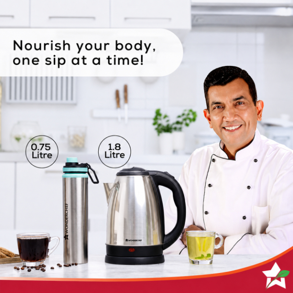 Wonderchef Crescent Kettle with Sippy Stainless Steel Bottle
