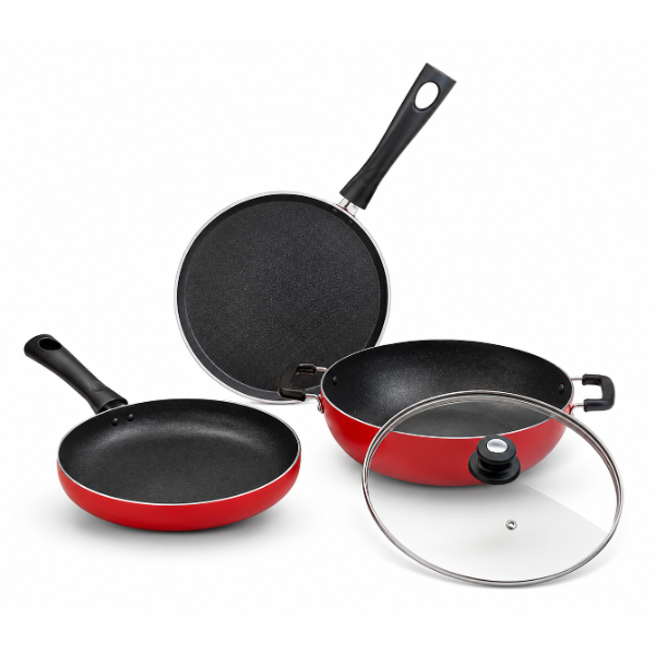 Lifelong Induction Base Non Stick Aluminium Cookware Set of Three