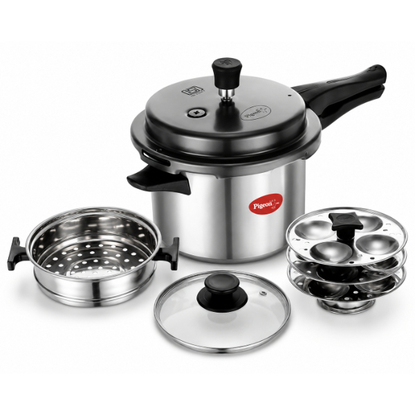 Pigeon Titanium Easy Cook Combi With Steamer idli PLates and Glass Lid