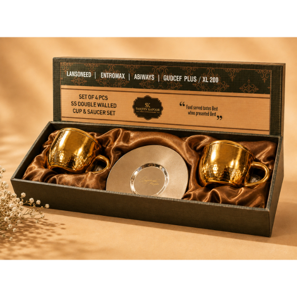 Premium Cup and Saucer Set Double Walled Set of 4