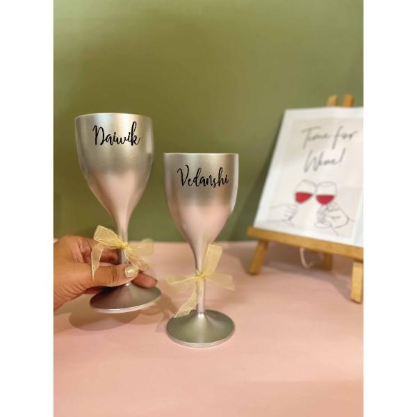 Unbreakable Wine Glass with Customisable Name - Set of 2 Silver