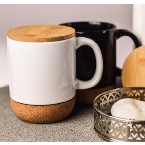 Bone China Stoneware Ceramic Mug with Wooden Lid 