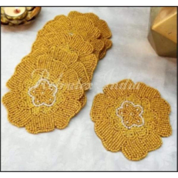 2 Golden Flower Beaded Coasters