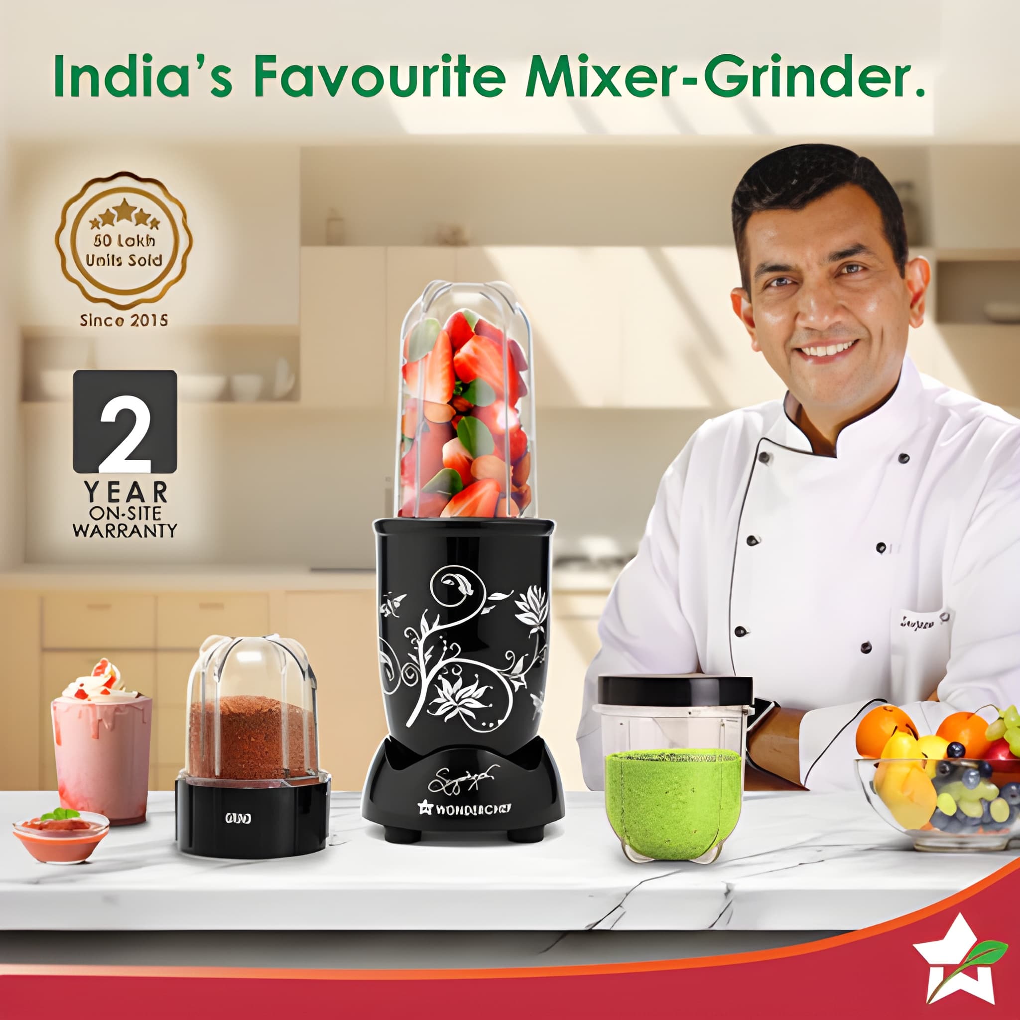 Wonderchef Nutri-blend 500W Mixer Grinder With 3 Unbreakable Jars