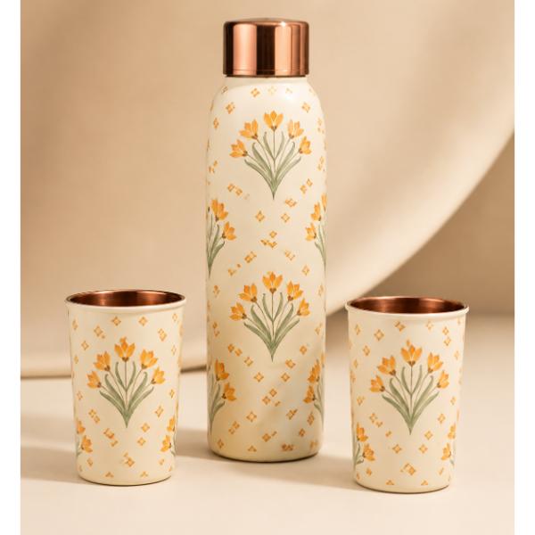 Marigold Bloom Floral Bottle and Tumbler Set