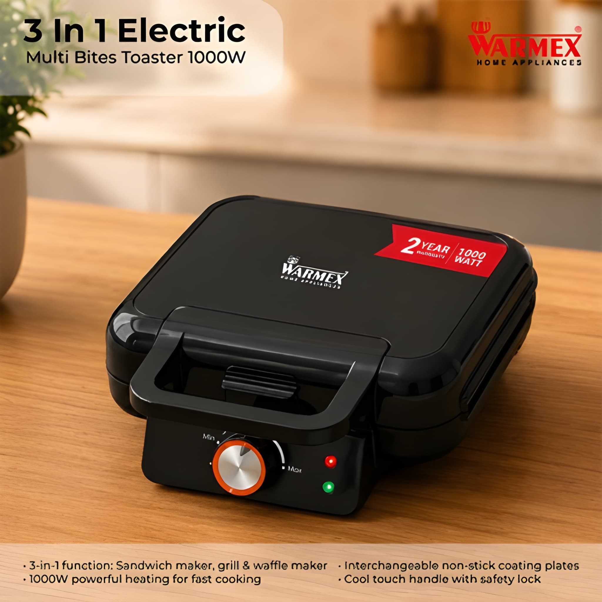 Warmex 3 In 1 1000W Electric Multi Bites Toaster