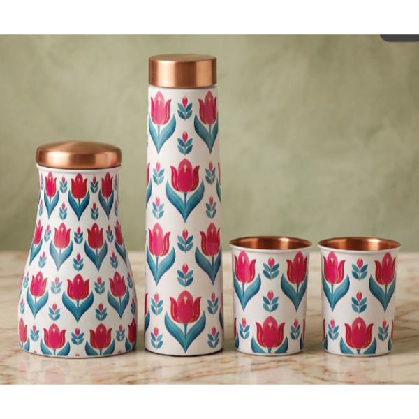 Divine Copper Bottle Jar and 2 Glass Gift Set