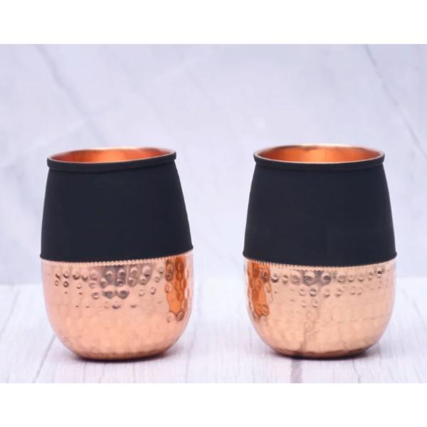 Set Of 2 Silk Black Half Hammered Dholak Tumbler Capacity 250ml