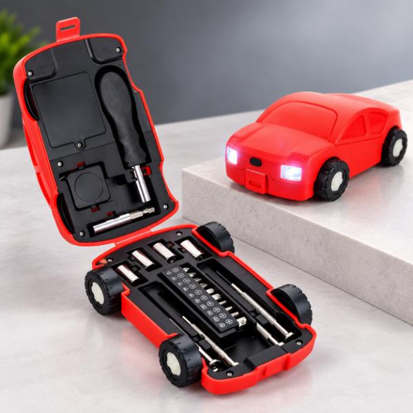 Car Shaped 21 Piece Toolkit with LED Headlights