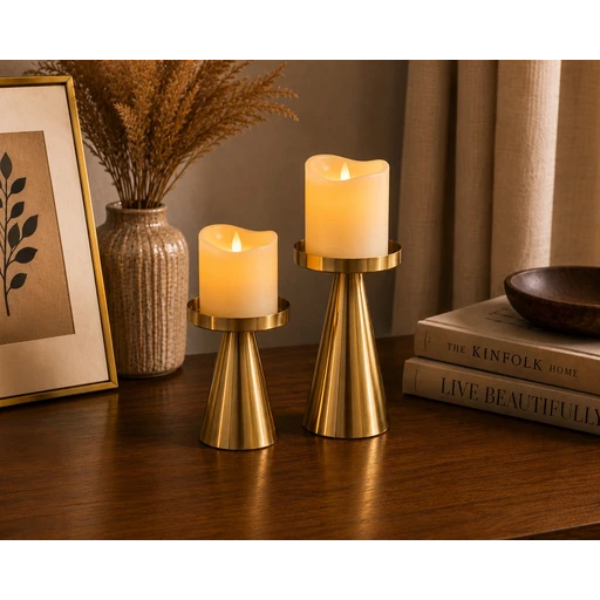 Modern Gold Metal Candle Holder Set of 2