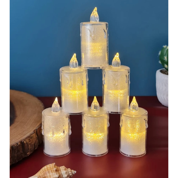 Crystal Dripping Design Flameless and Smokeless Acrylic led Candle Set of 5