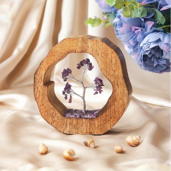 Amethyst Crystal Tree in wooden ring