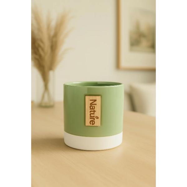 Glossy Green Ceramic Planter Pot with White Base 