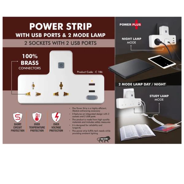 POWER STRIP WITH USB AND 2 MODE LAMP