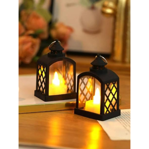 Hurricane Lantern Flameless and Smokeless Acrylic Antique LED Lantern Lamp Set of 2